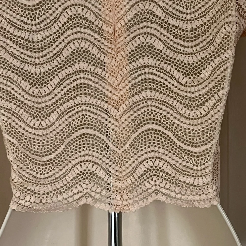 ZARA Peach Long Sleeve Round Neck Zip Back Scalloped Hem Crop Top size Medium